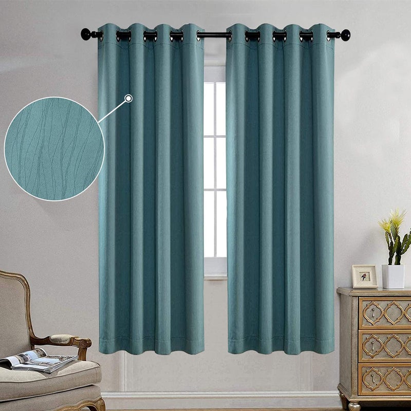 MIUCO Blackout Curtains Room Darkening Curtains Textured Grommet Curtains for Window Treatment 2 Panels 52x63 Inch Long Teal - Image 1
